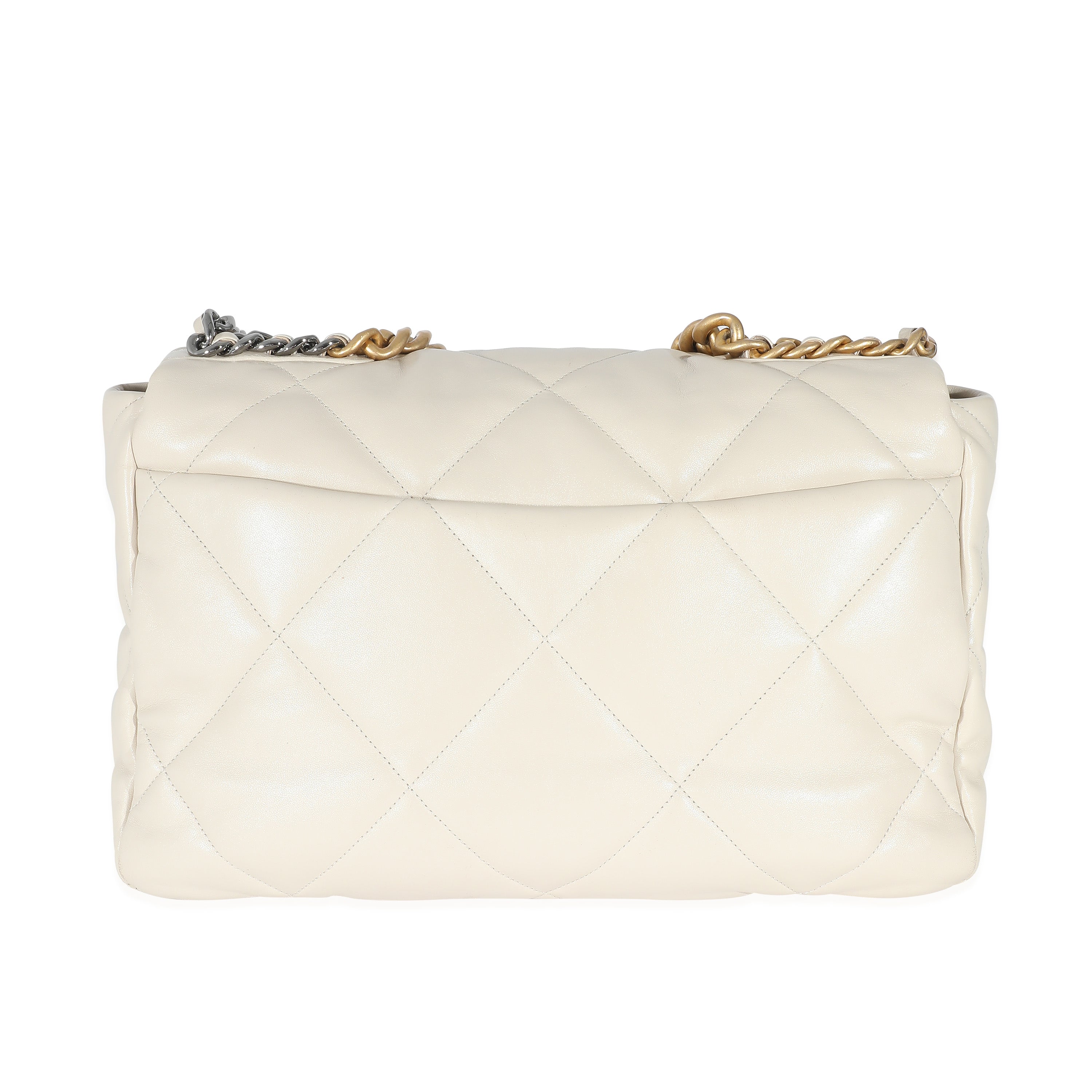 Chanel Ivory Shiny Quilted Lambskin Maxi Chanel 19 Flap Bag