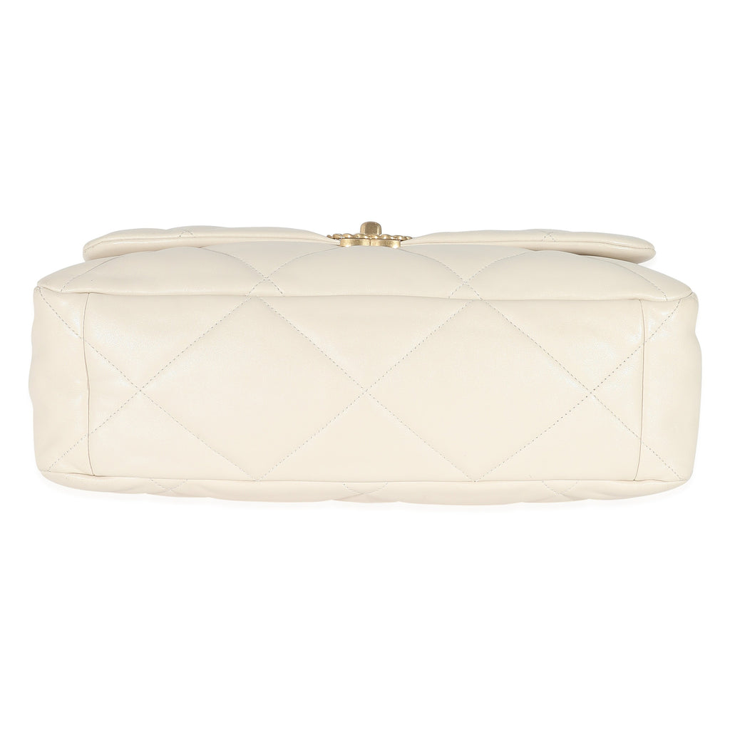 Chanel Ivory Shiny Quilted Lambskin Maxi Chanel 19 Flap Bag