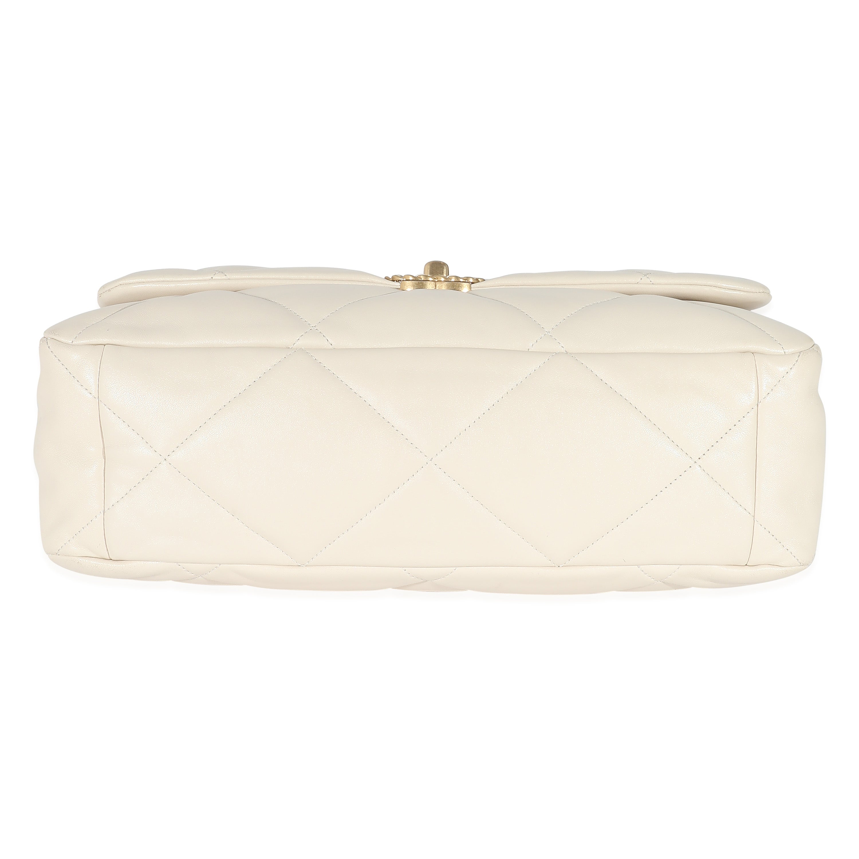 Chanel Ivory Shiny Quilted Lambskin Maxi Chanel 19 Flap Bag