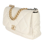 Chanel Ivory Shiny Quilted Lambskin Maxi Chanel 19 Flap Bag