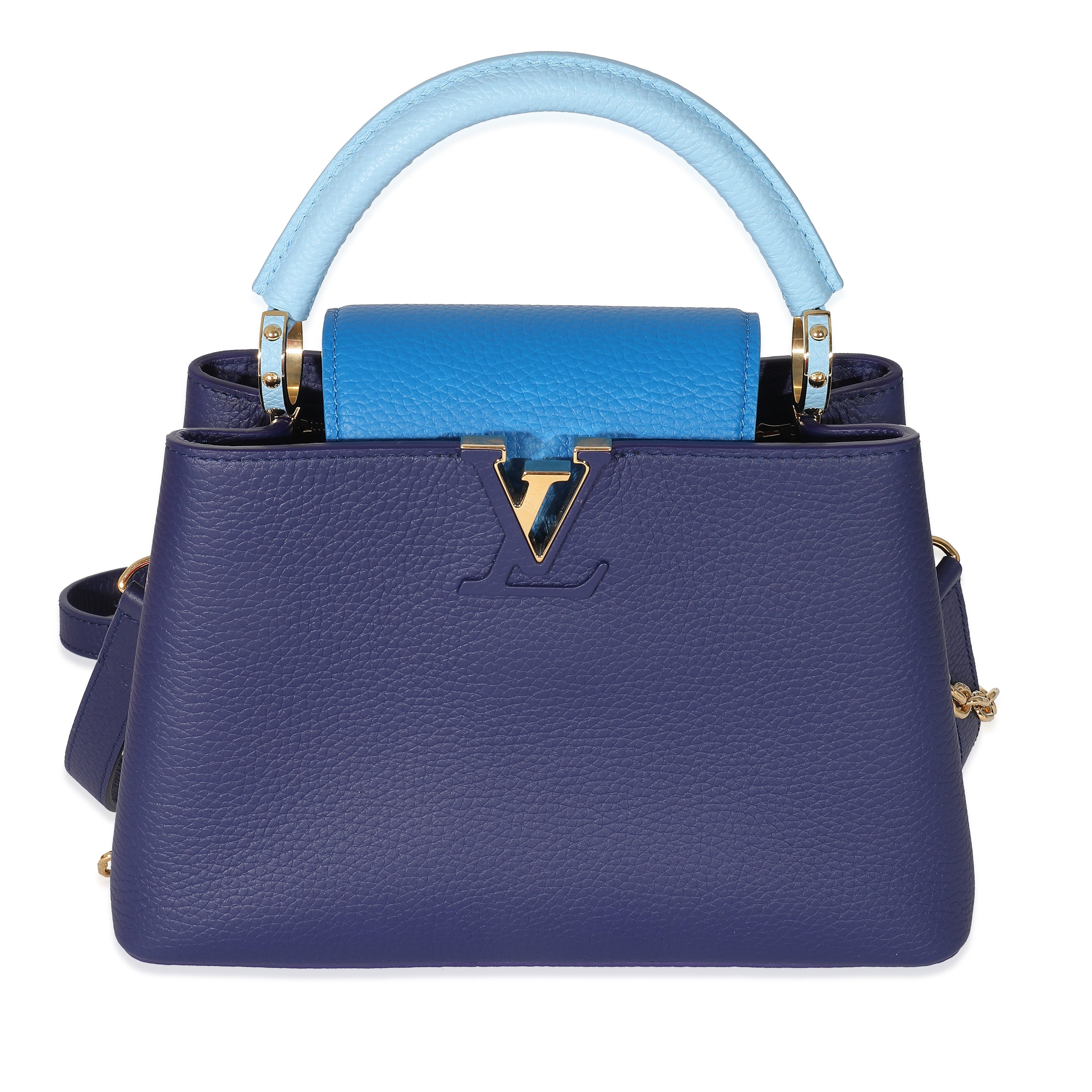 Louis Vuitton Louis Vuitton Taurillon Blue Tan Monogram Flowers Capucines BB