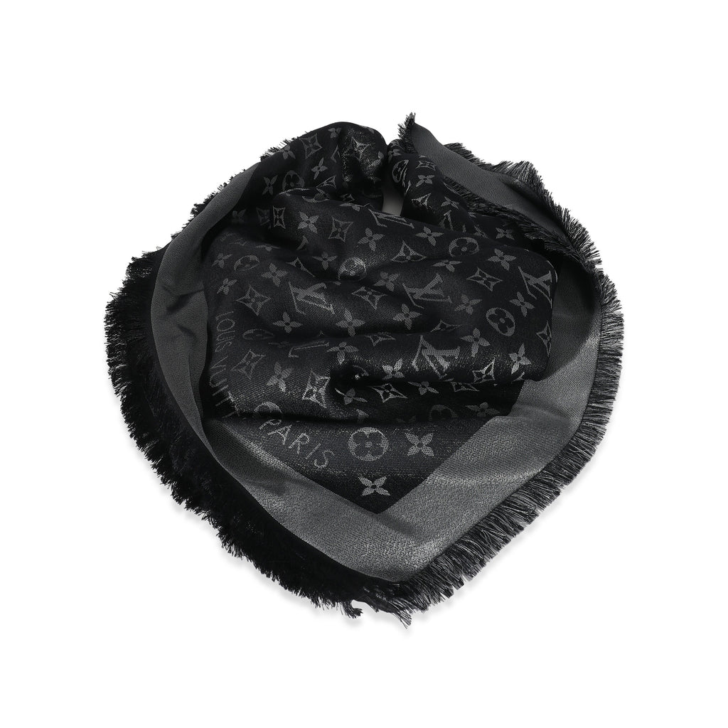 Louis Vuitton Louis Vuitton Black Silk Blend Monogram Shine Shawl