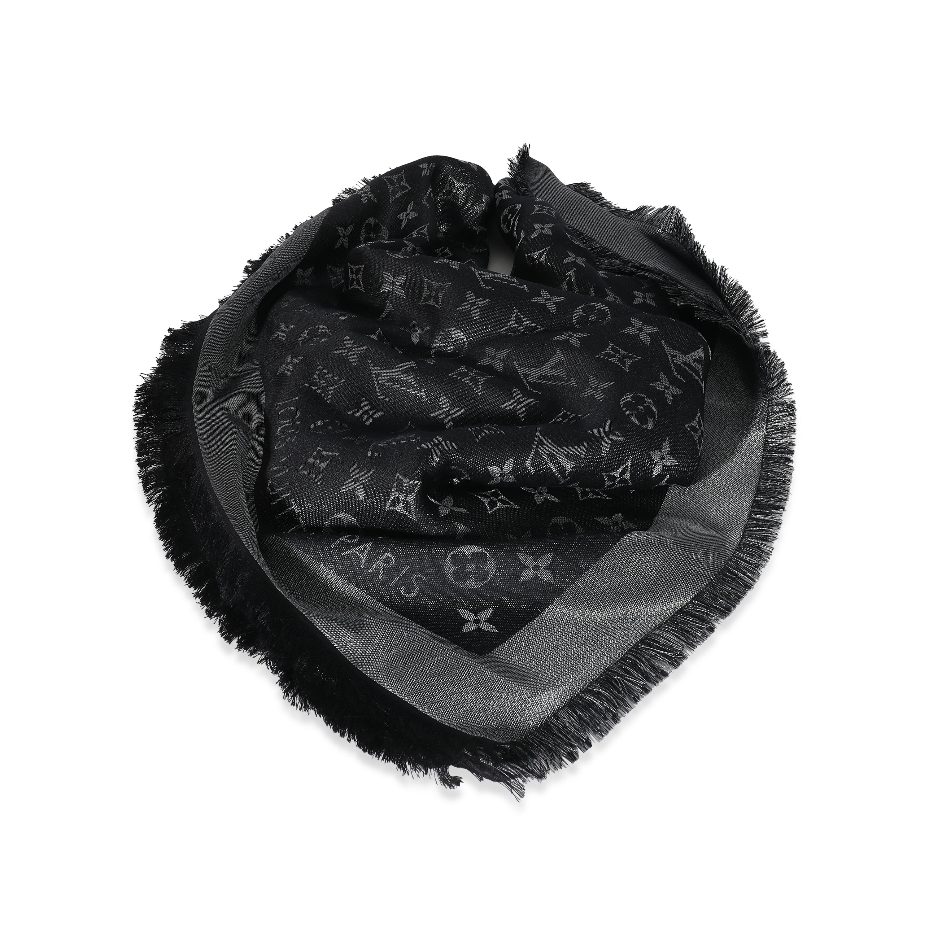 Louis Vuitton Louis Vuitton Black Silk Blend Monogram Shine Shawl
