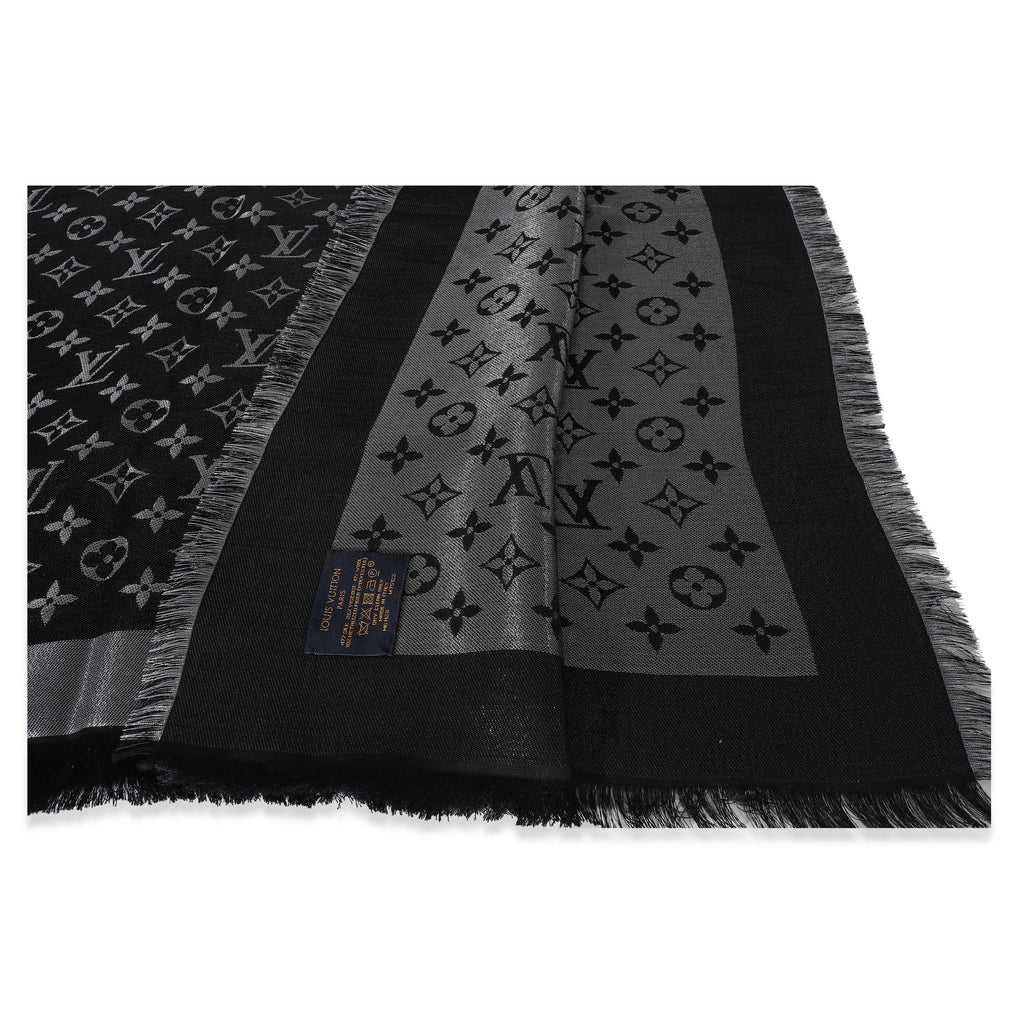 Louis Vuitton Louis Vuitton Black Silk Blend Monogram Shine Shawl