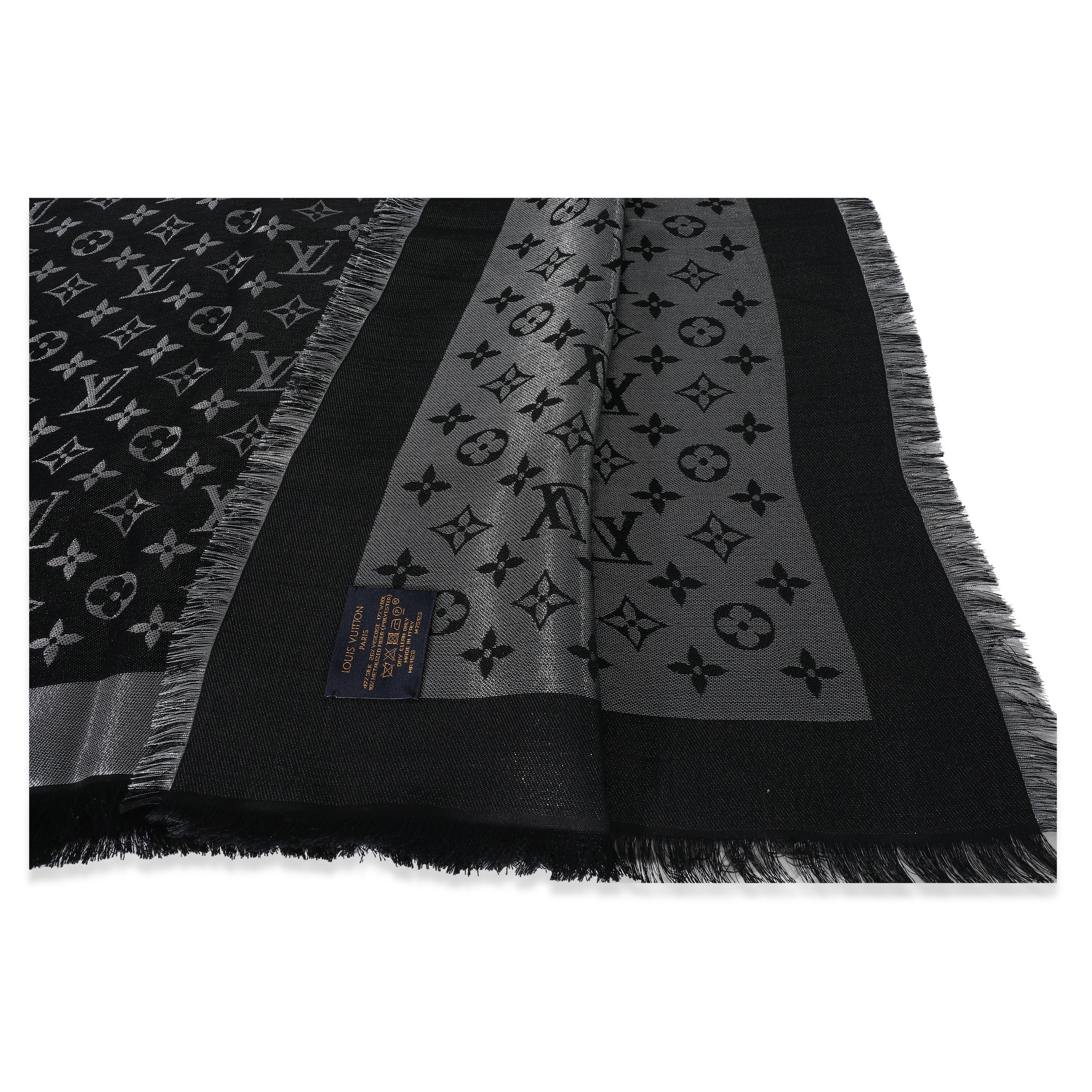 Louis Vuitton Louis Vuitton Black Silk Blend Monogram Shine Shawl