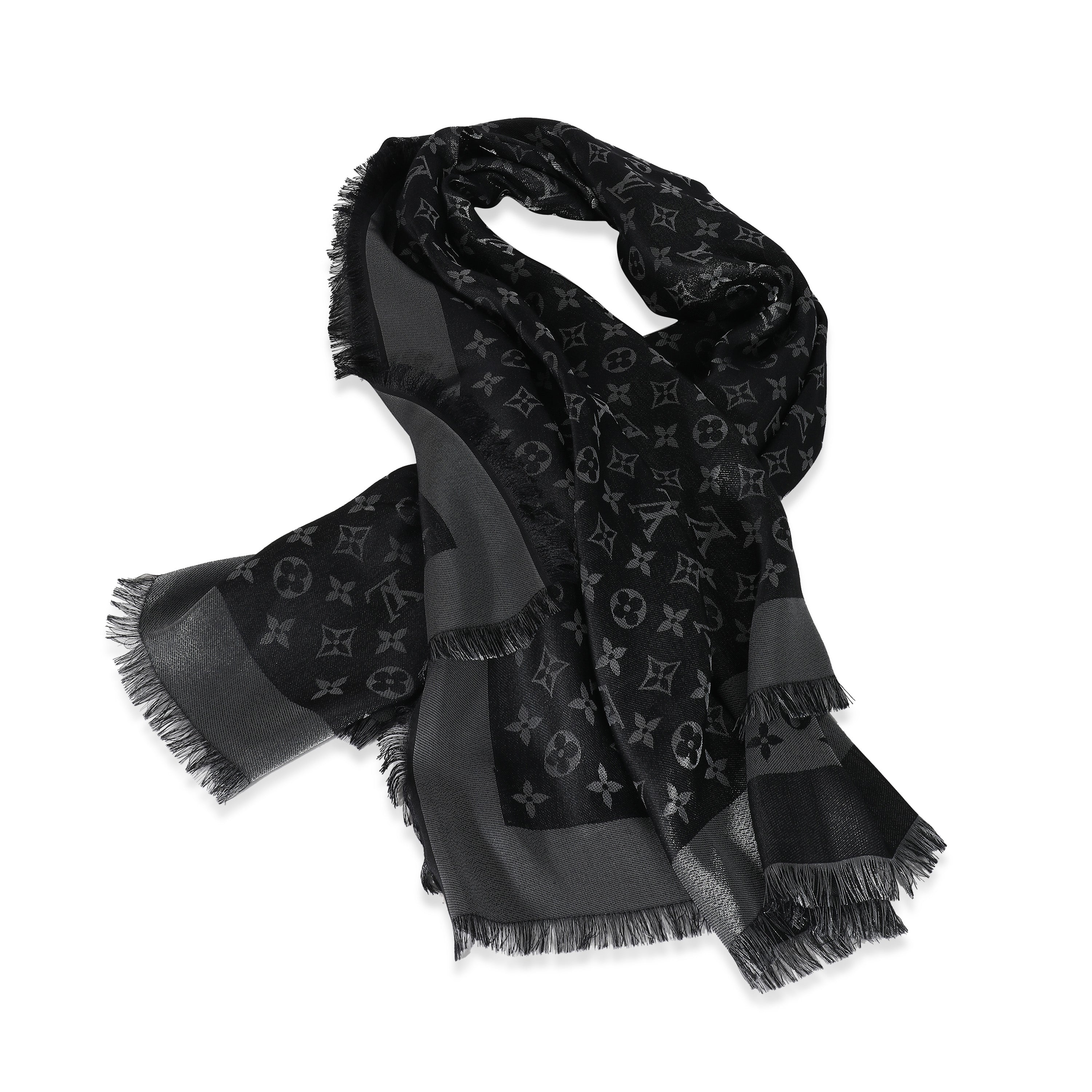 Louis Vuitton Louis Vuitton Black Silk Blend Monogram Shine Shawl