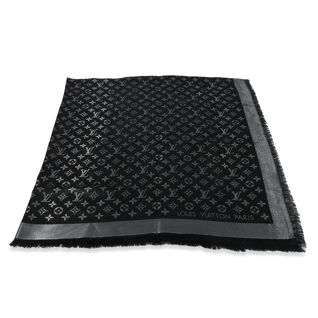 Louis Vuitton Louis Vuitton Black Silk Blend Monogram Shine Shawl