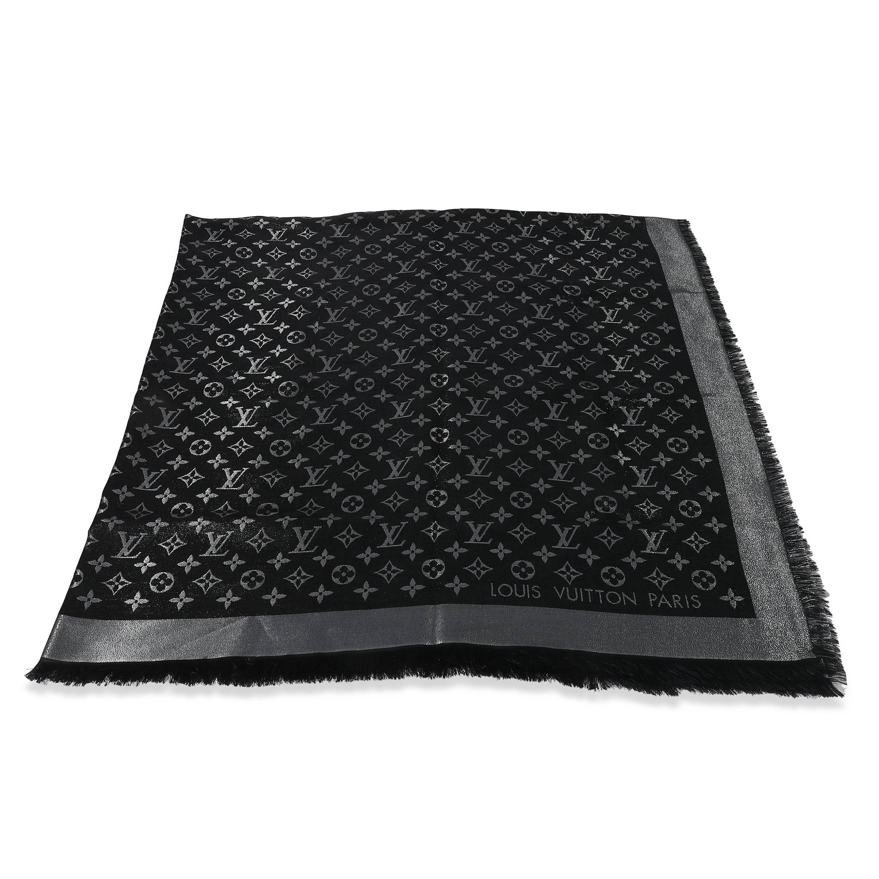 Louis Vuitton Louis Vuitton Black Silk Blend Monogram Shine Shawl