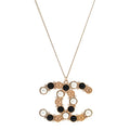 Chanel Crystal Pearl CC Chain Necklace Gold Black