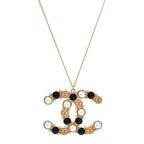 Chanel Crystal Pearl CC Chain Necklace Gold Black