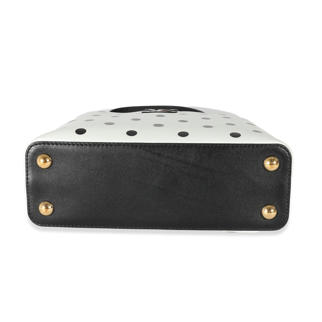 Louis Vuitton Louis Vuitton Black & White Polka Dot Printed Leather Capucines BB