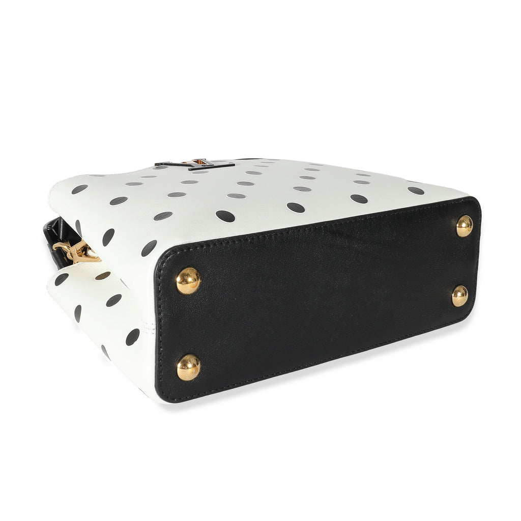 Louis Vuitton Louis Vuitton Black & White Polka Dot Printed Leather Capucines BB