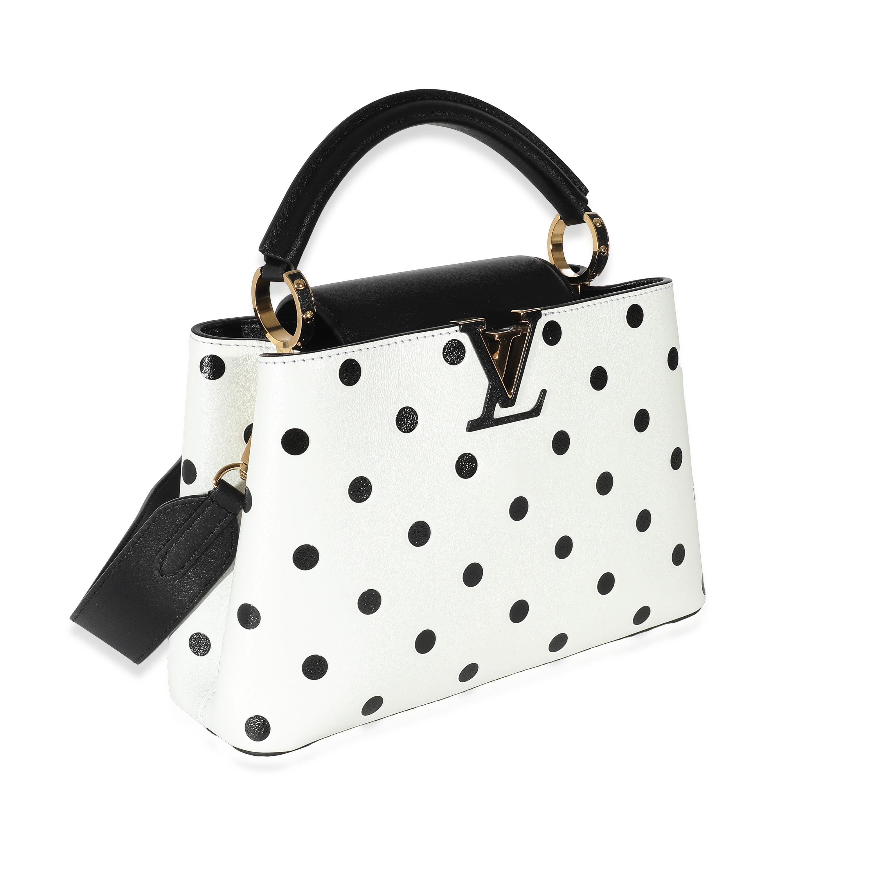 Louis Vuitton Louis Vuitton Black & White Polka Dot Printed Leather Capucines BB