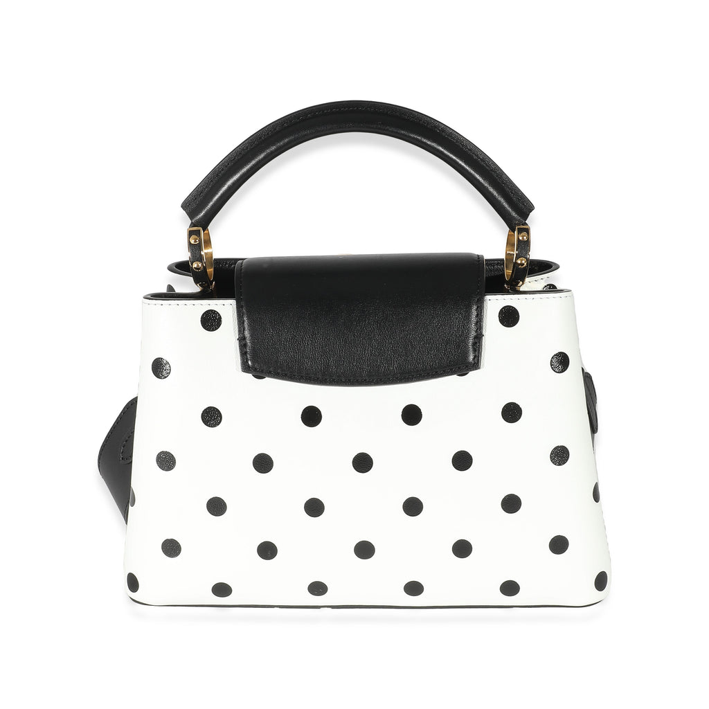 Louis Vuitton Louis Vuitton Black & White Polka Dot Printed Leather Capucines BB