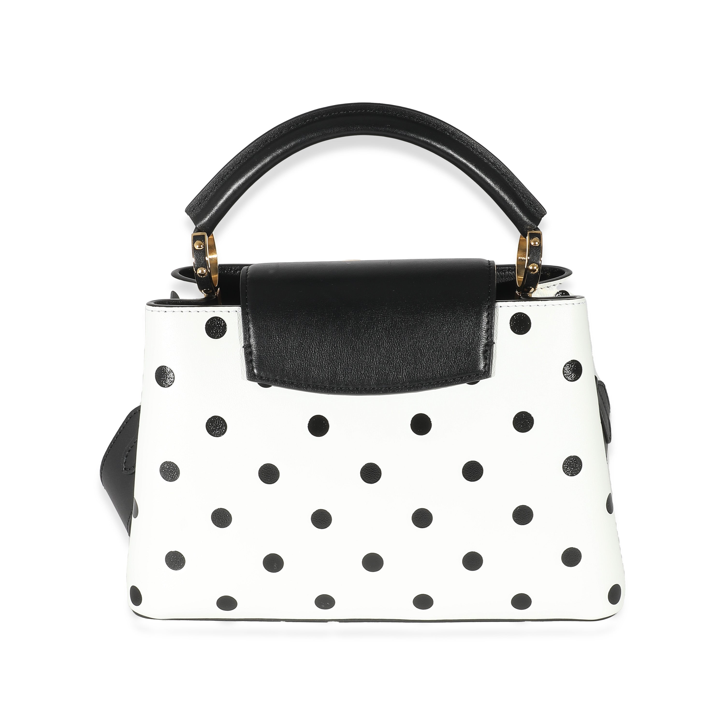 Louis Vuitton Louis Vuitton Black & White Polka Dot Printed Leather Capucines BB