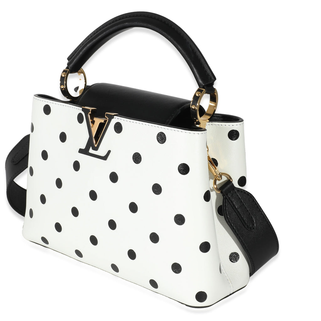 Louis Vuitton Louis Vuitton Black & White Polka Dot Printed Leather Capucines BB