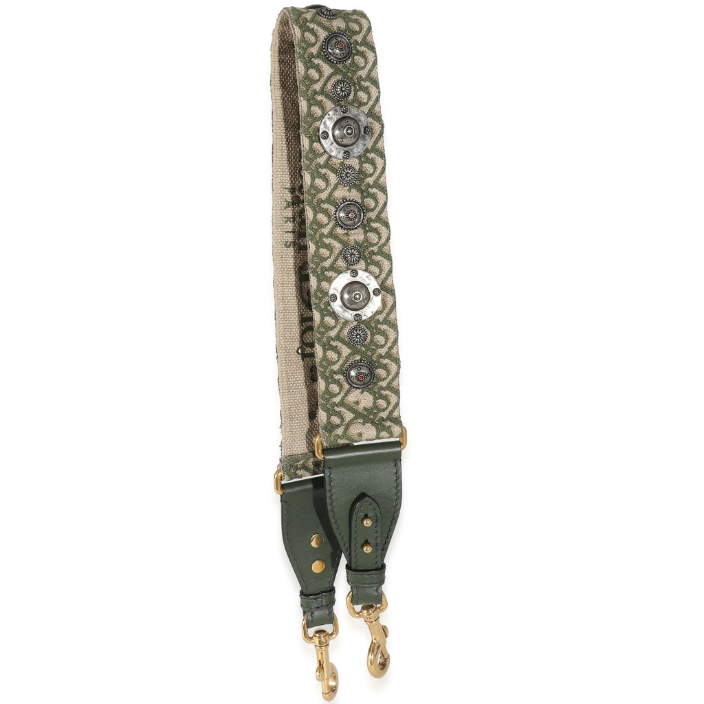 Christian Dior Green Canvas Oblique Studded Bohemian Shoulder Strap