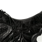 Balenciaga Extra Supple Calfskin Crocodile Embossed Monochrome Le Cagole Shoulder Bag XS Black