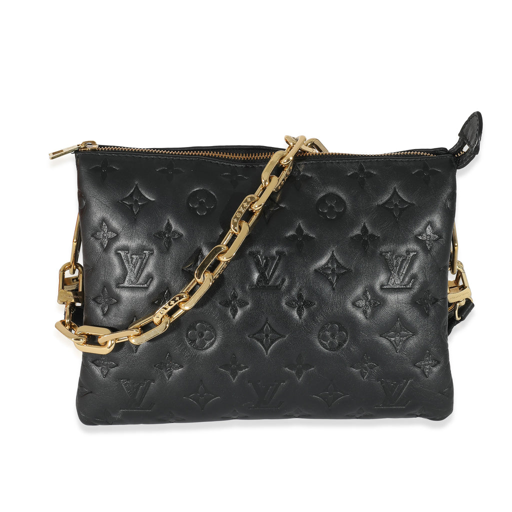 Louis Vuitton Louis Vuitton Black Monogram Embossed Puffy Lambskin Coussin PM