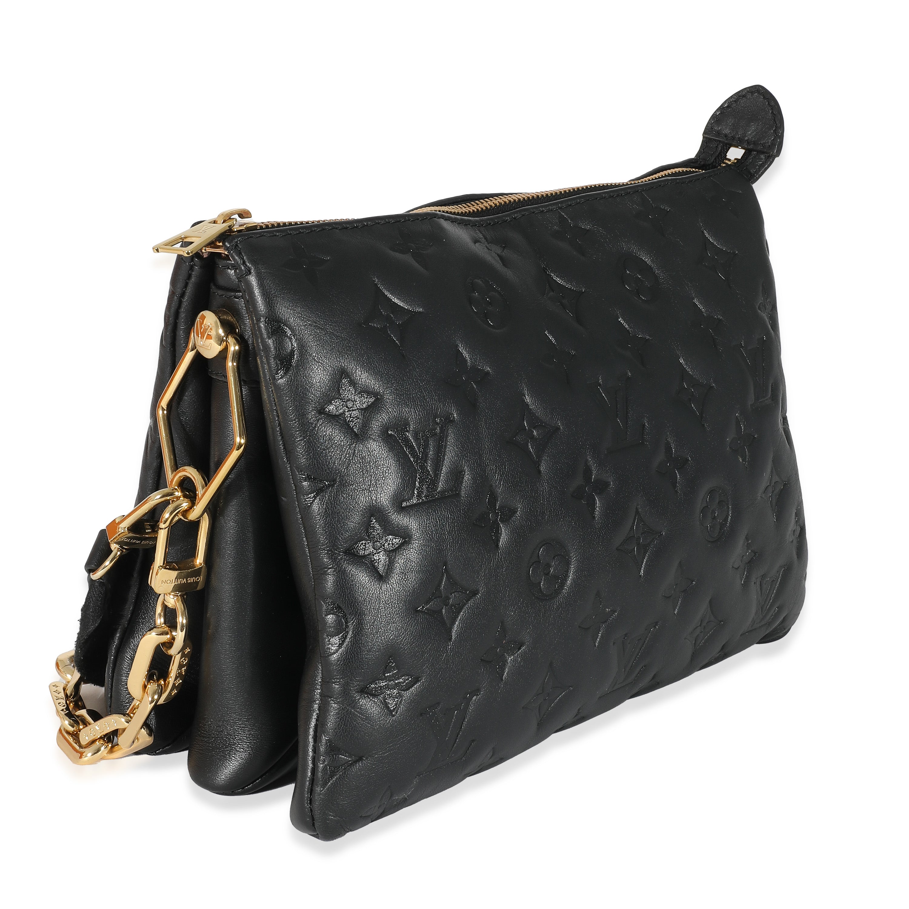 Louis Vuitton Louis Vuitton Black Monogram Embossed Puffy Lambskin Coussin PM
