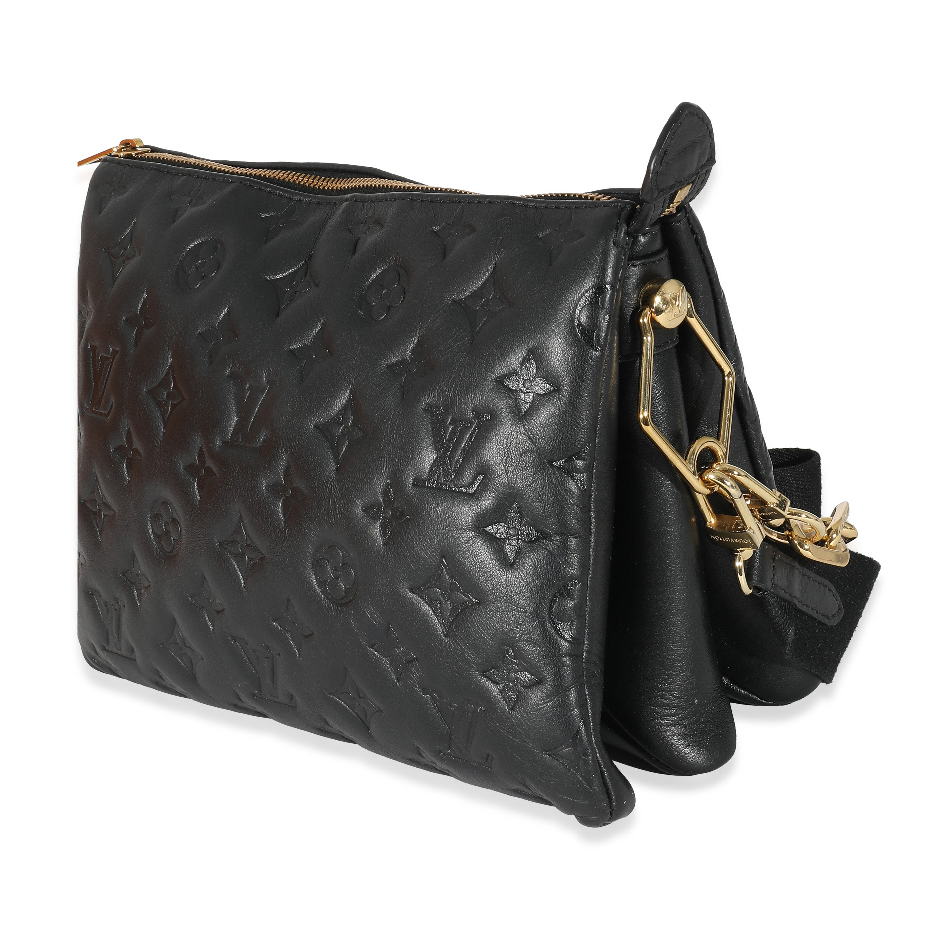 Louis Vuitton Louis Vuitton Black Monogram Embossed Puffy Lambskin Coussin PM