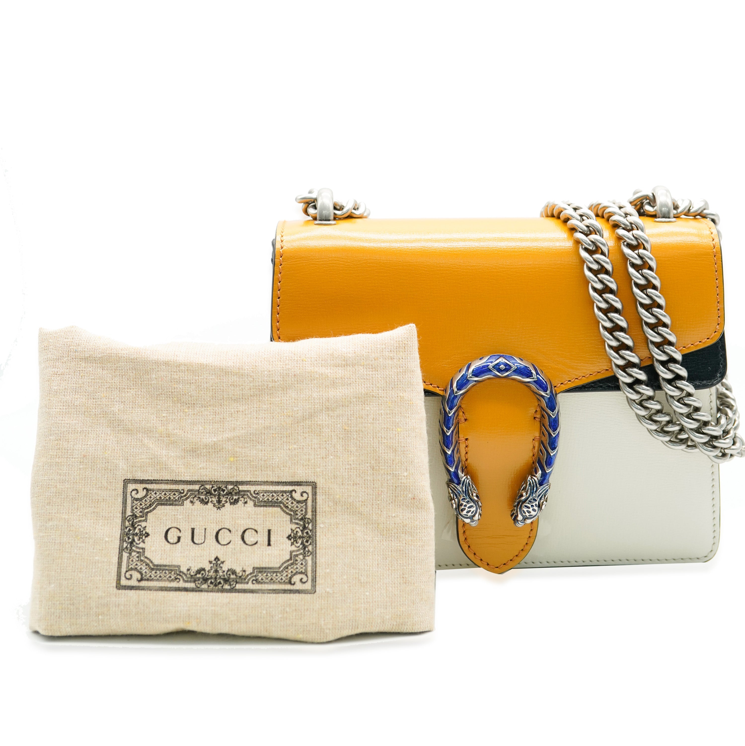 Gucci Yellow Beige Navy Tricolour Leather Mini Dionysus