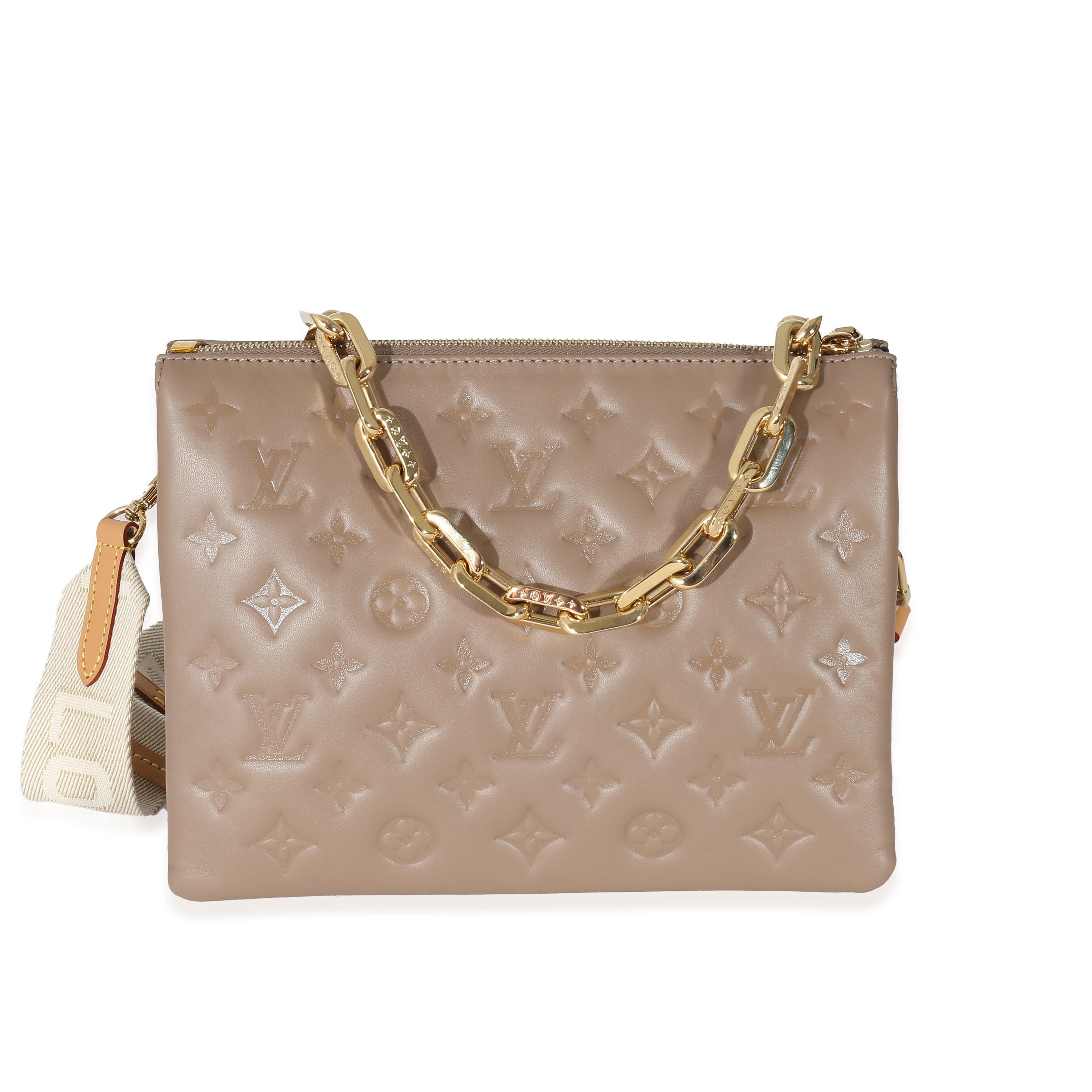 Louis Vuitton Louis Vuitton Taupe Monogram Embossed Lambskin Coussin PM