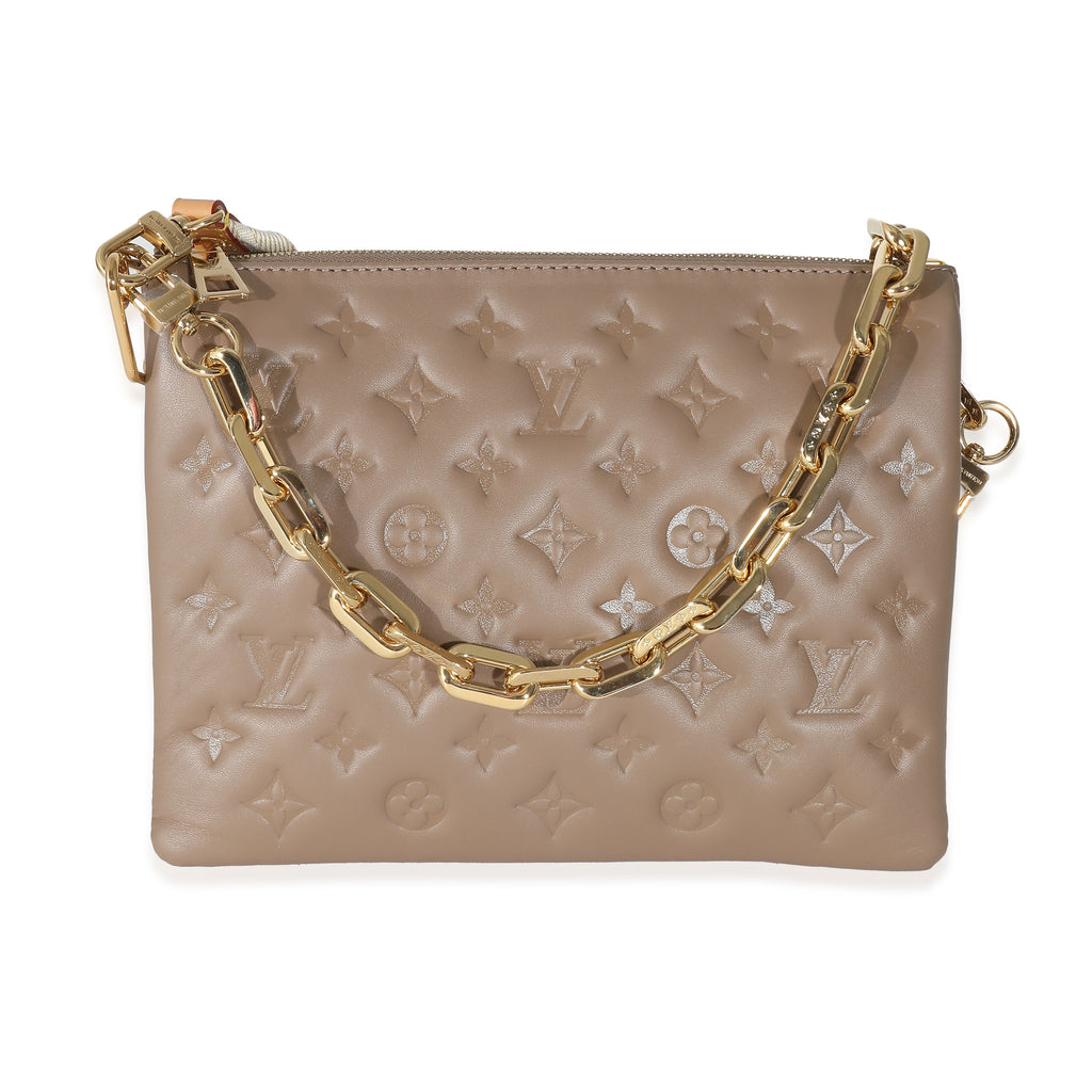 Louis Vuitton Louis Vuitton Taupe Monogram Embossed Lambskin Coussin PM