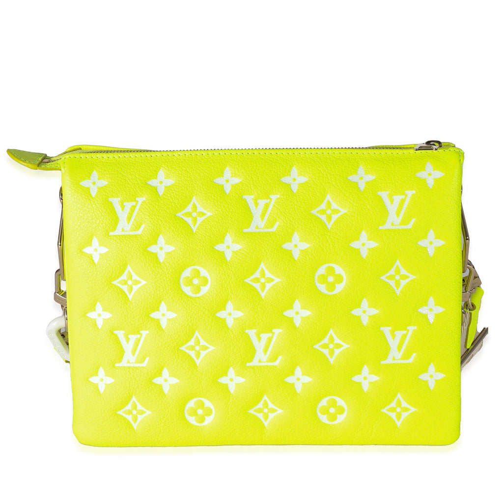 Louis Vuitton Louis Vuitton Fluorescent Yellow Calfskin Embossed Monogram LV Match Coussin PM