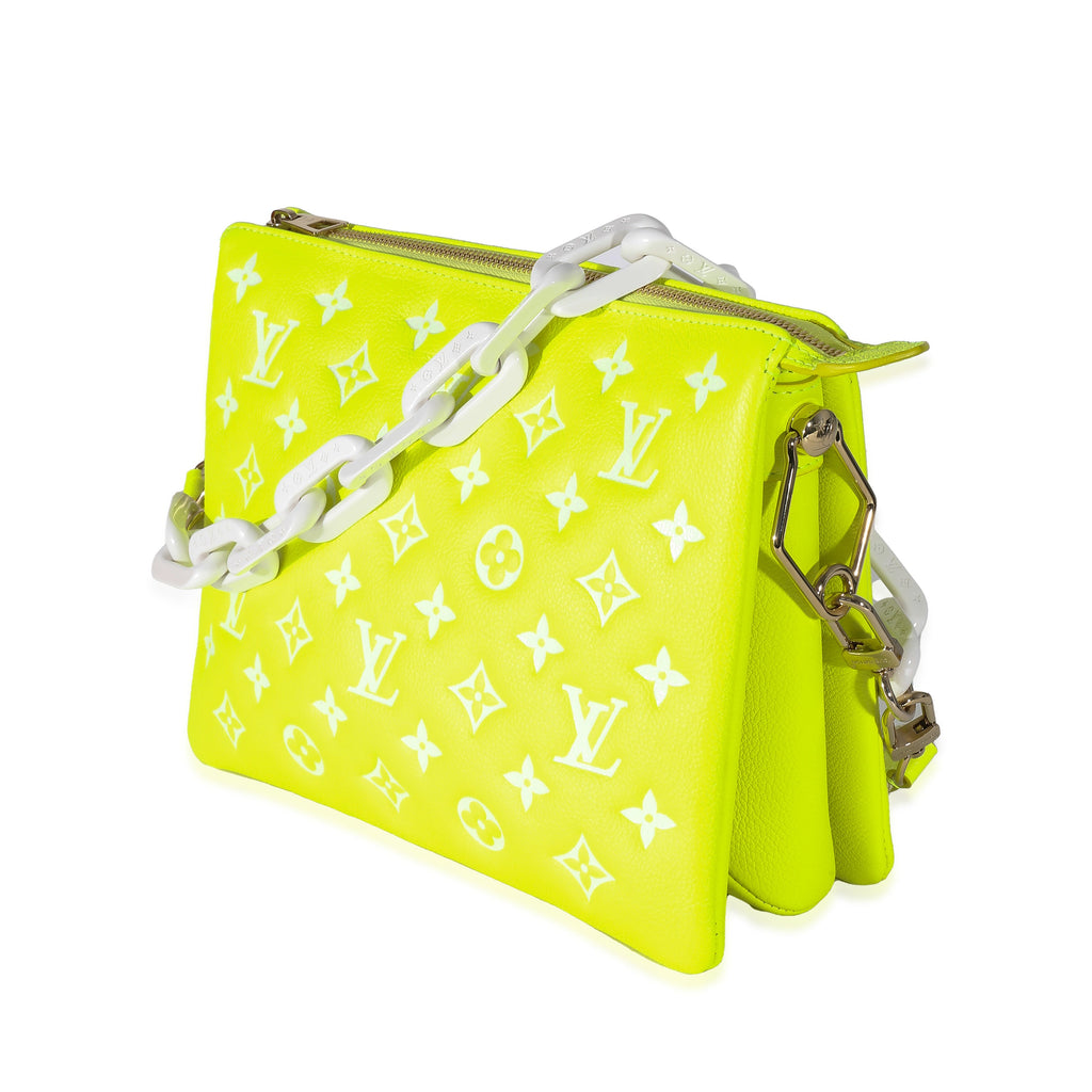 Louis Vuitton Louis Vuitton Fluorescent Yellow Calfskin Embossed Monogram LV Match Coussin PM