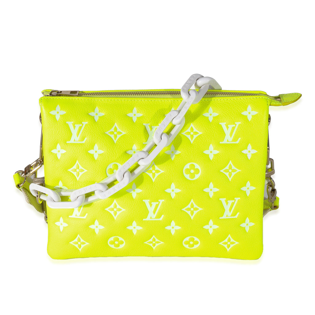 Louis Vuitton Louis Vuitton Fluorescent Yellow Calfskin Embossed Monogram LV Match Coussin PM