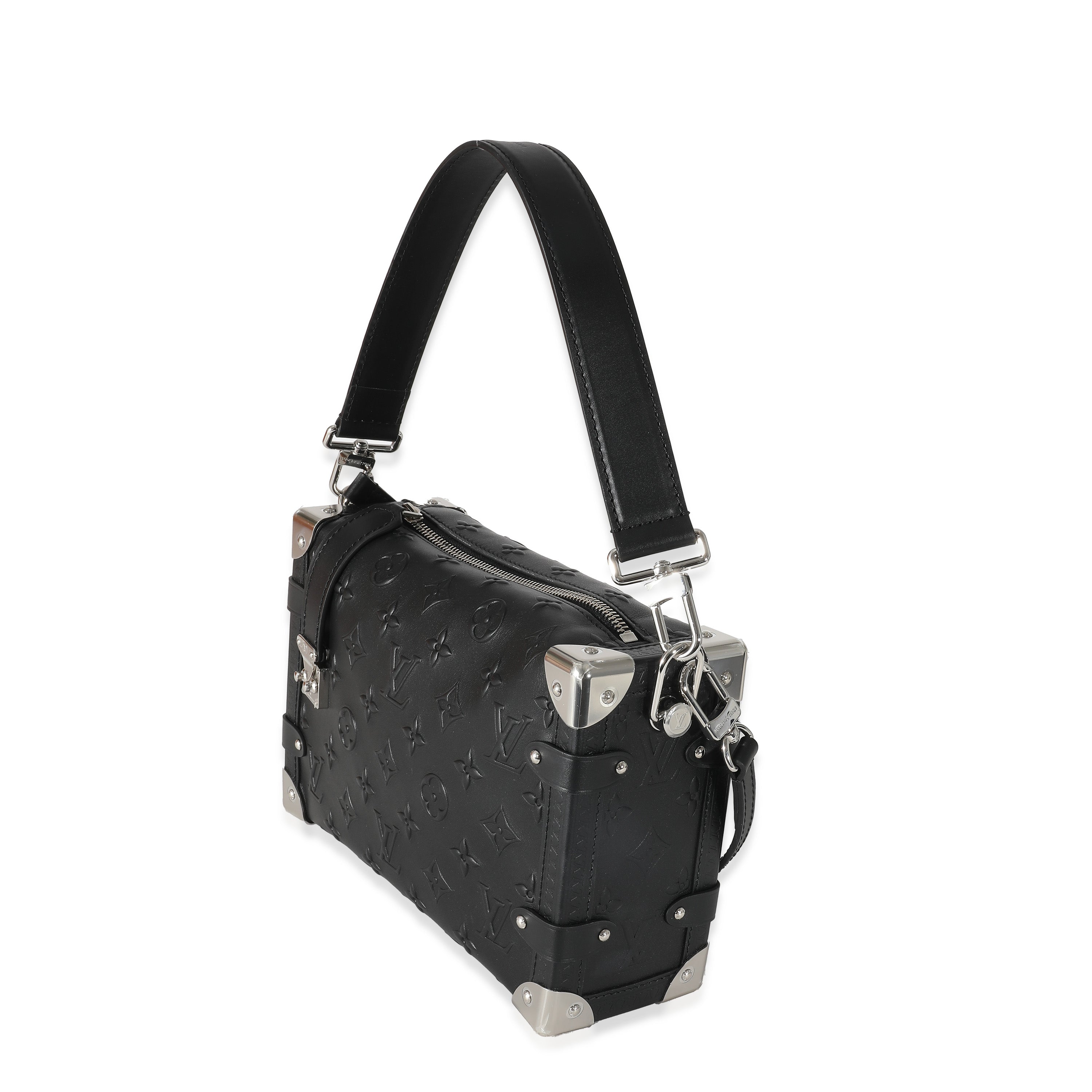 Louis Vuitton Louis Vuitton Black Debossed Monogram Calfskin Side Trunk MM