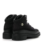 Chanel Suede Grained Calfskin CC Lace Up Boots 38 Black