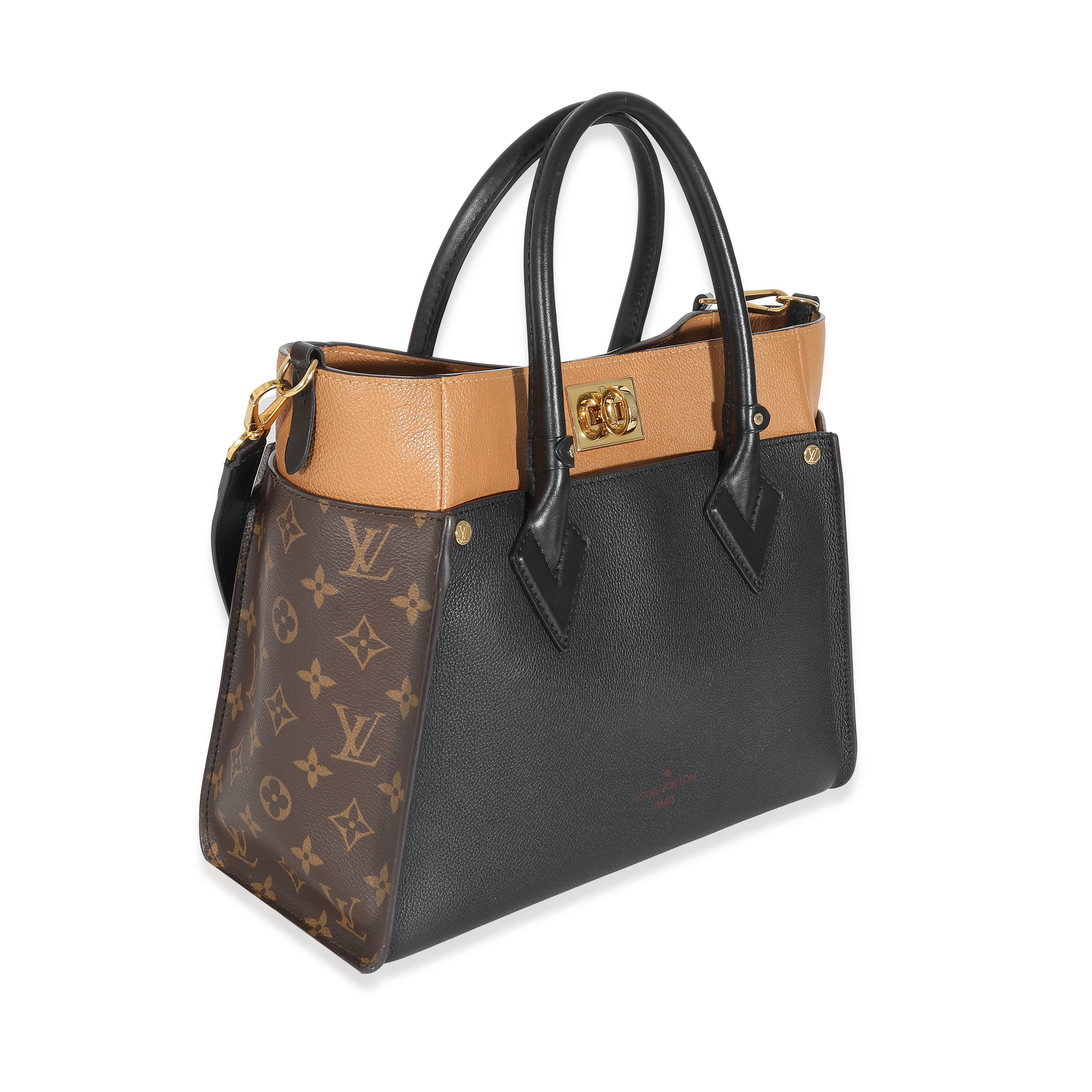 Louis Vuitton Louis Vuitton Black Calfskin Monogram Canvas On My Side MM