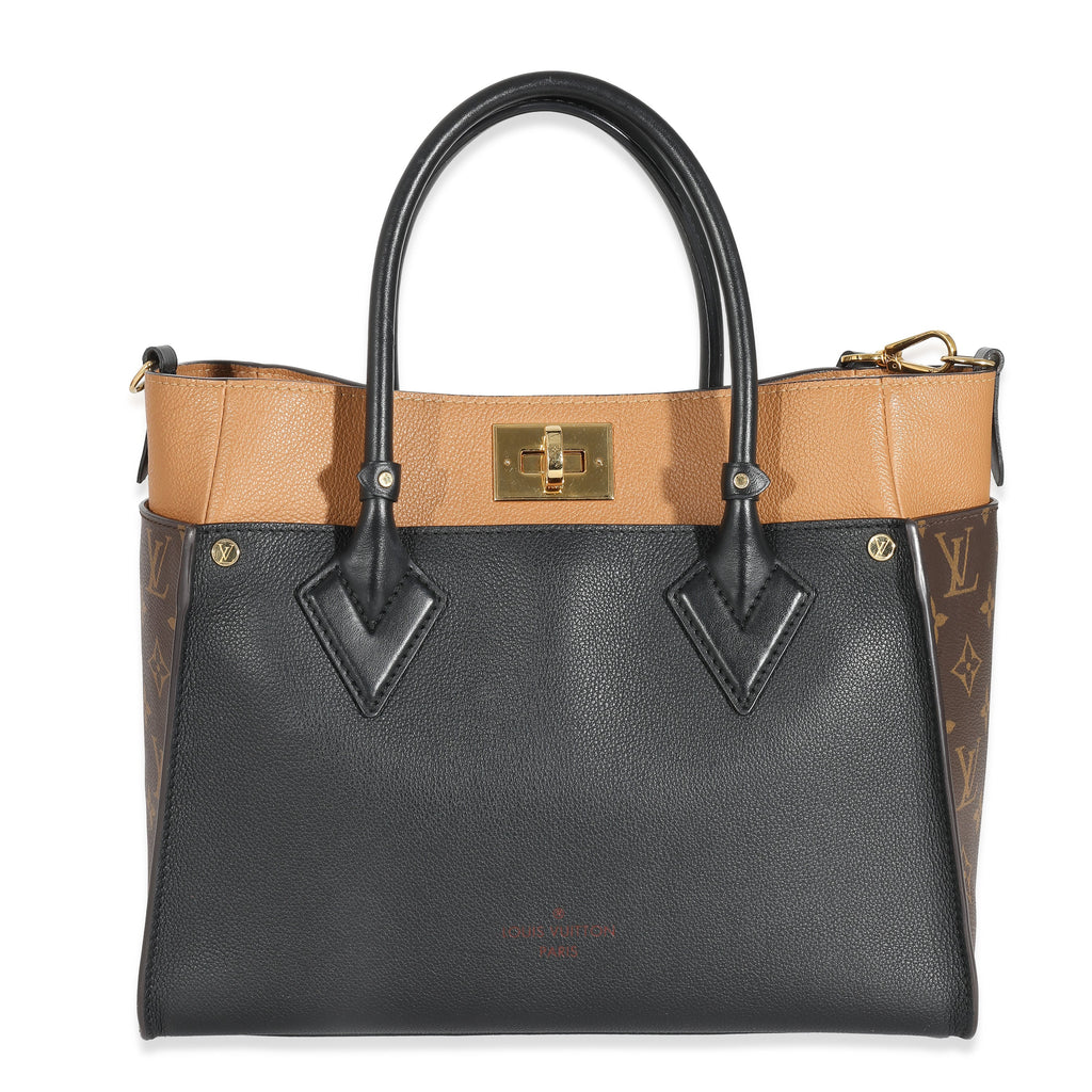 Louis Vuitton Louis Vuitton Black Calfskin Monogram Canvas On My Side MM