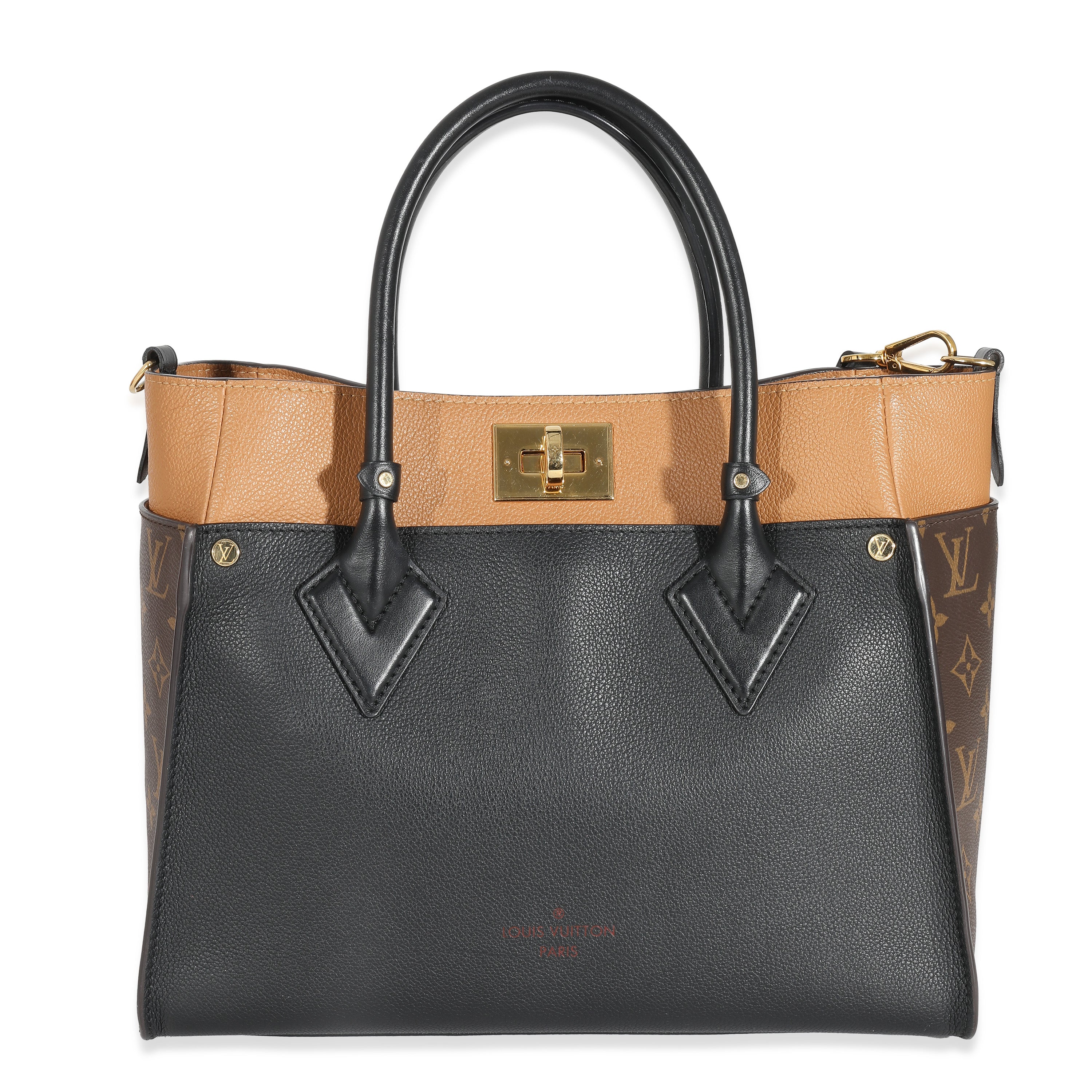 Louis Vuitton Louis Vuitton Black Calfskin Monogram Canvas On My Side MM