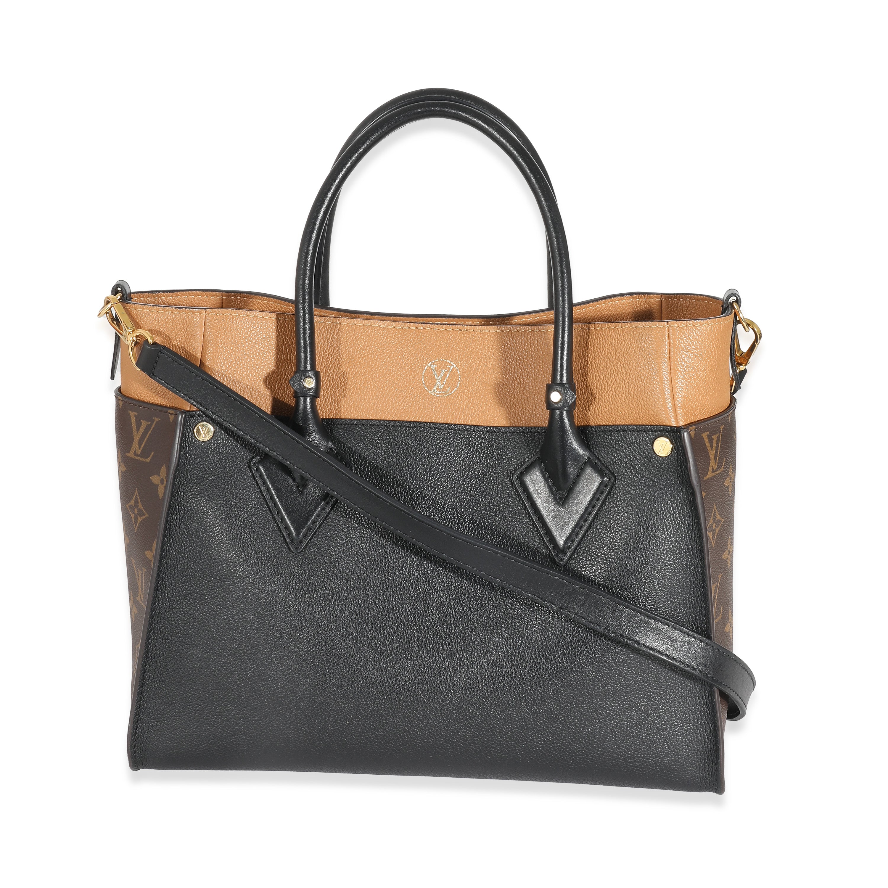 Louis Vuitton Louis Vuitton Black Calfskin Monogram Canvas On My Side MM