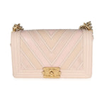 Chanel Beige Caviar Suede Calfskin Chevron Medium Boy Handbag