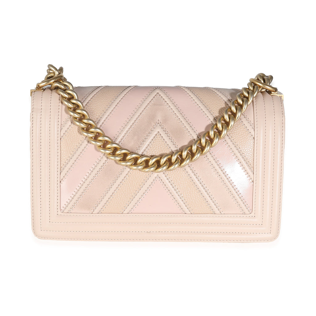 Chanel Beige Caviar Suede Calfskin Chevron Medium Boy Handbag