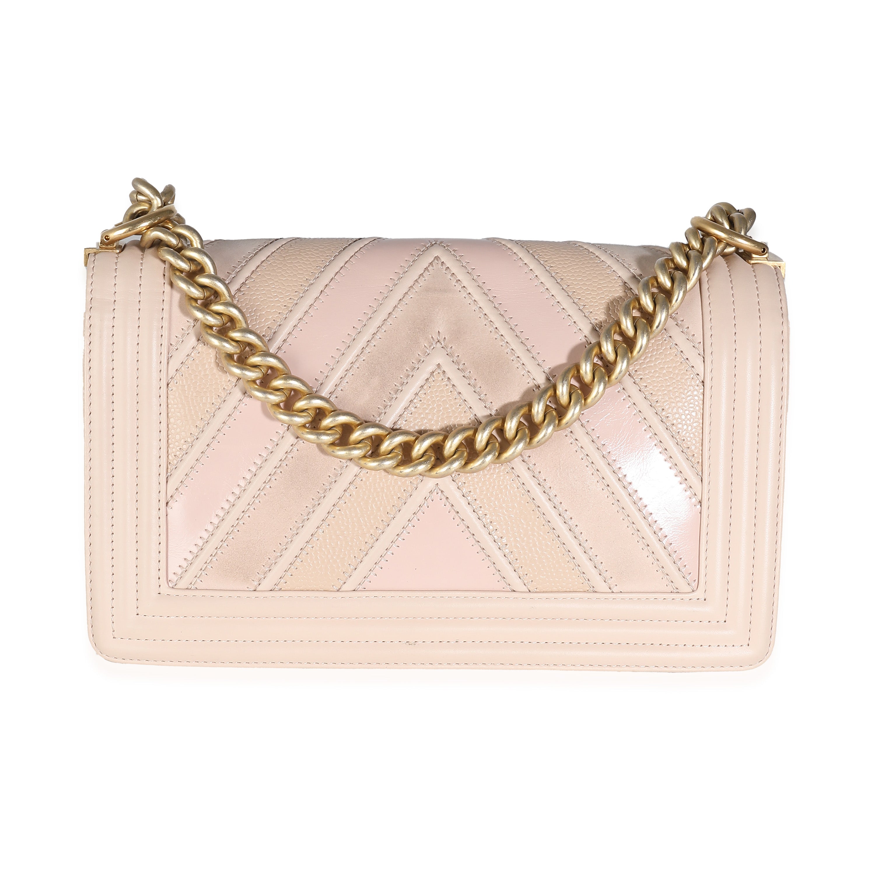 Chanel Beige Caviar Suede Calfskin Chevron Medium Boy Handbag