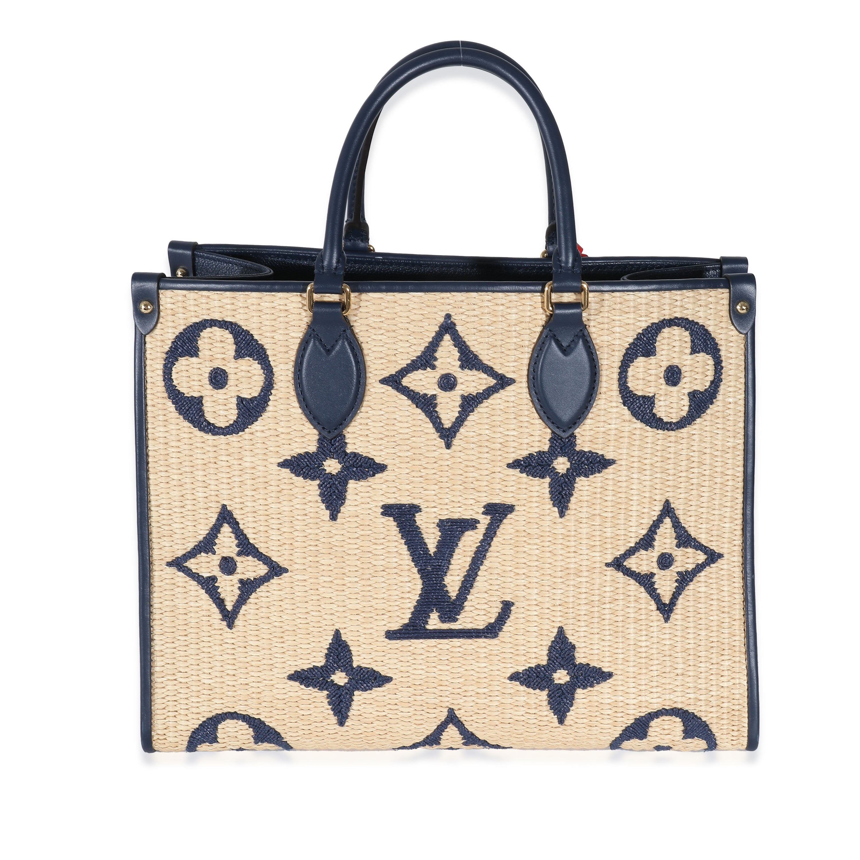 Louis Vuitton Louis Vuitton Navy Calfskin Monogram Raffia Giant OnTheGo MM