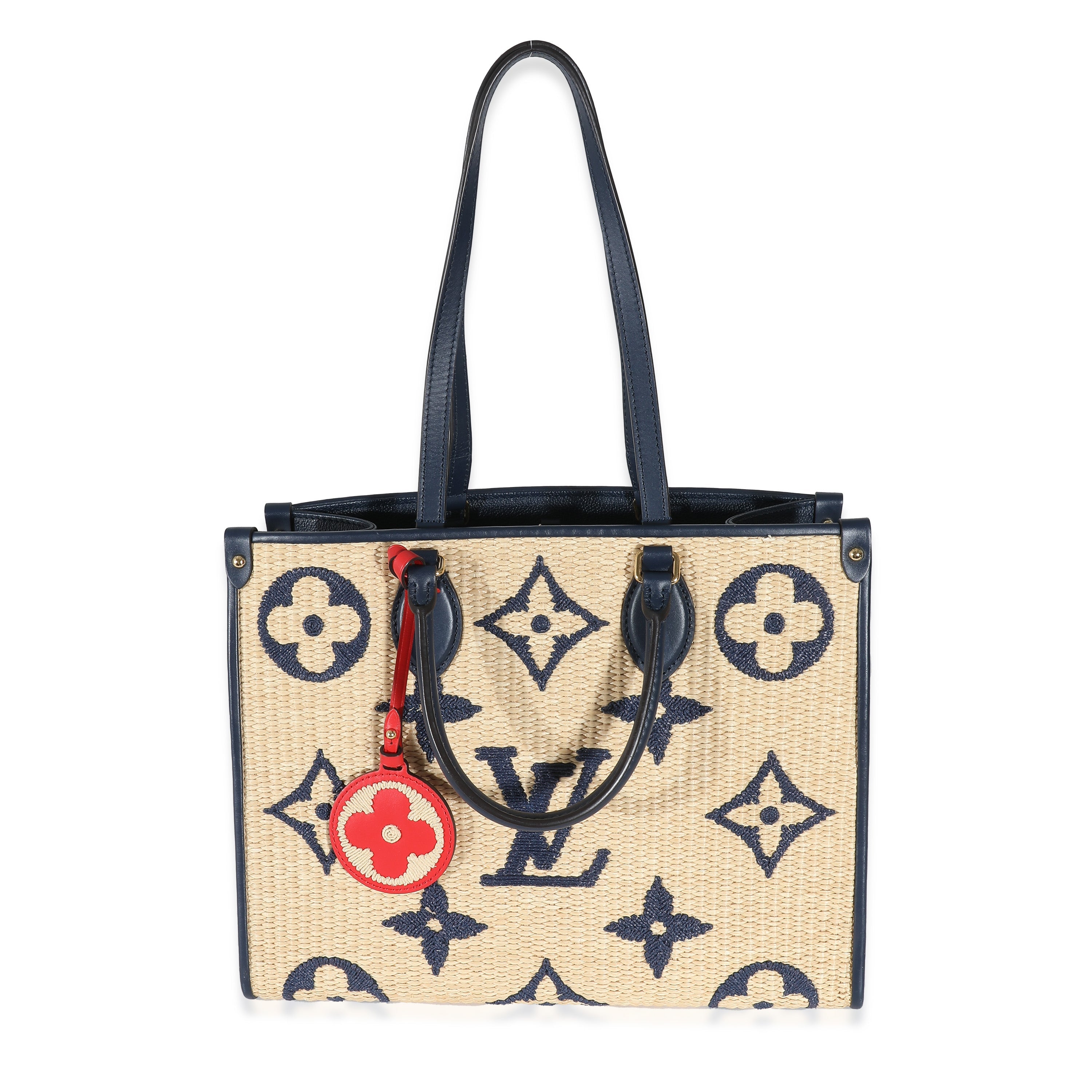 Louis Vuitton Louis Vuitton Navy Calfskin Monogram Raffia Giant OnTheGo MM