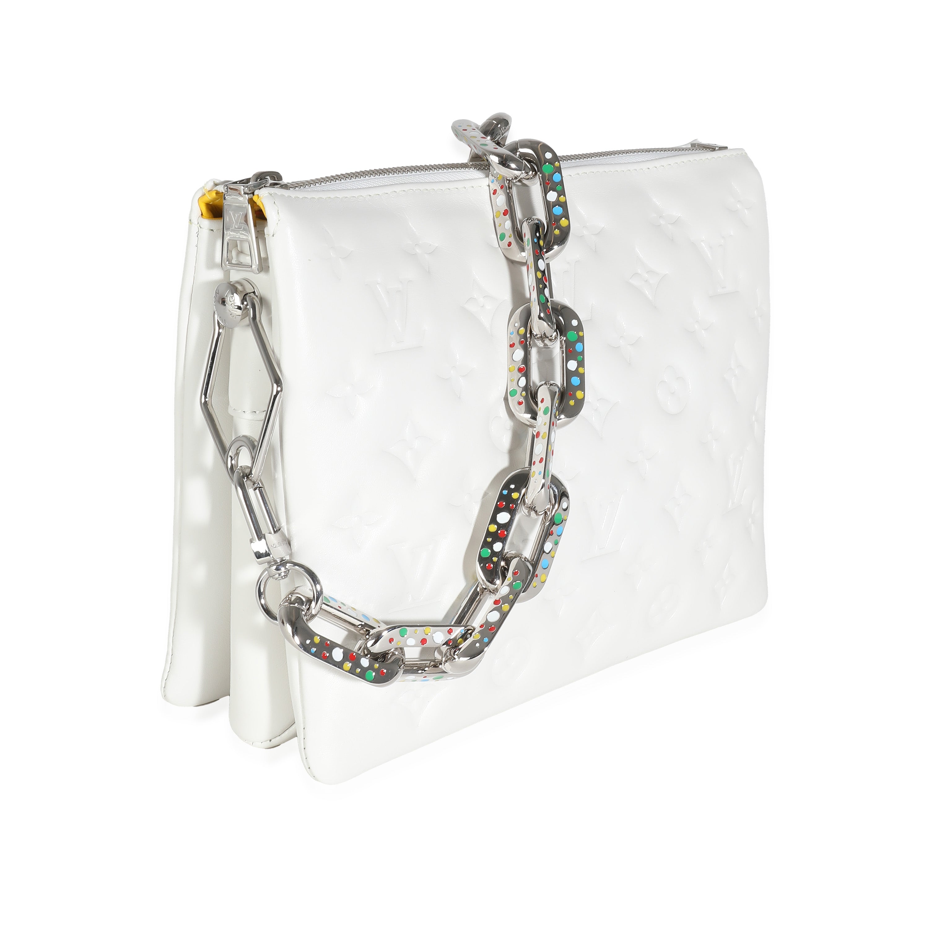 Louis Vuitton x YK White Monogram Embossed Puffy Lambskin Coussin PM