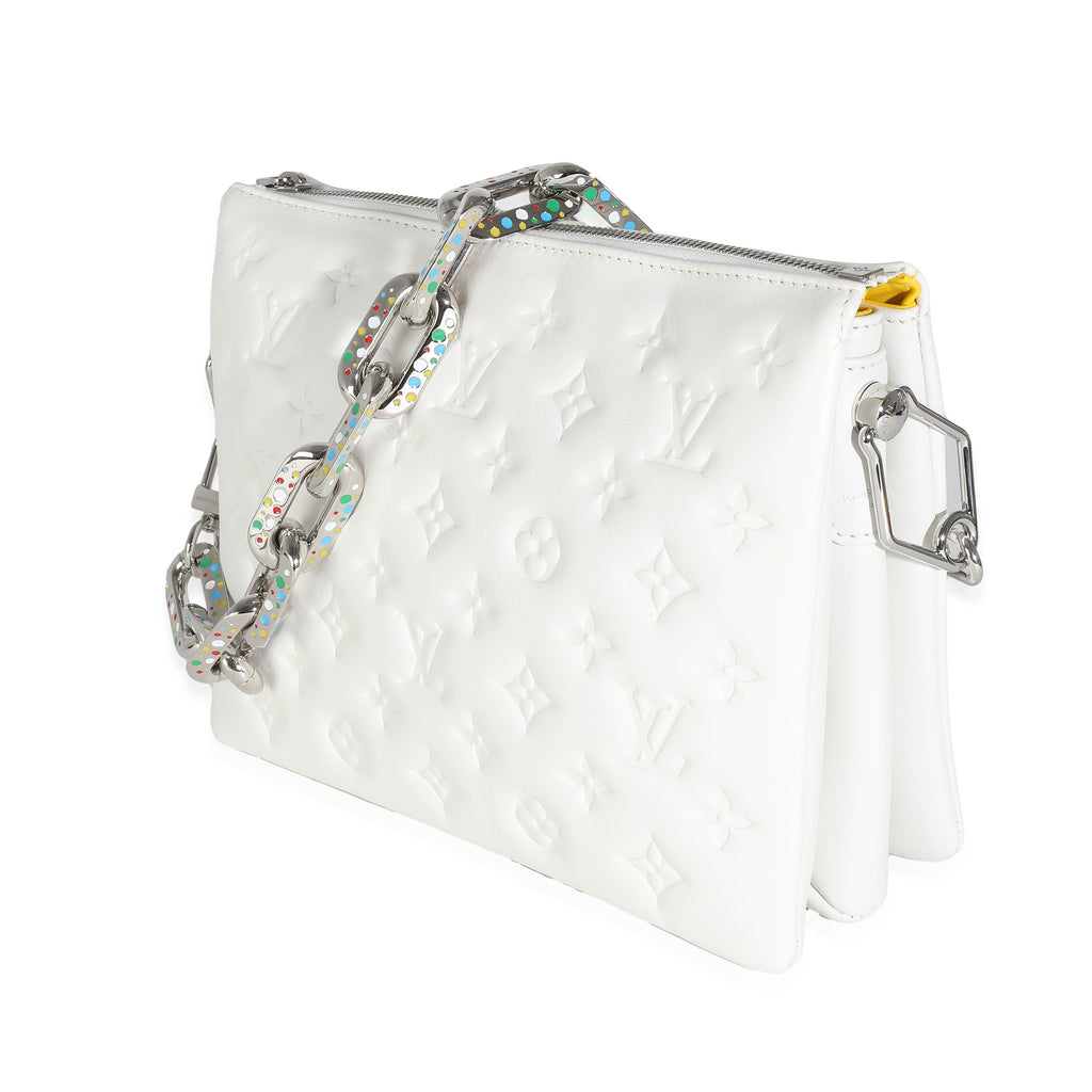 Louis Vuitton x YK White Monogram Embossed Puffy Lambskin Coussin PM