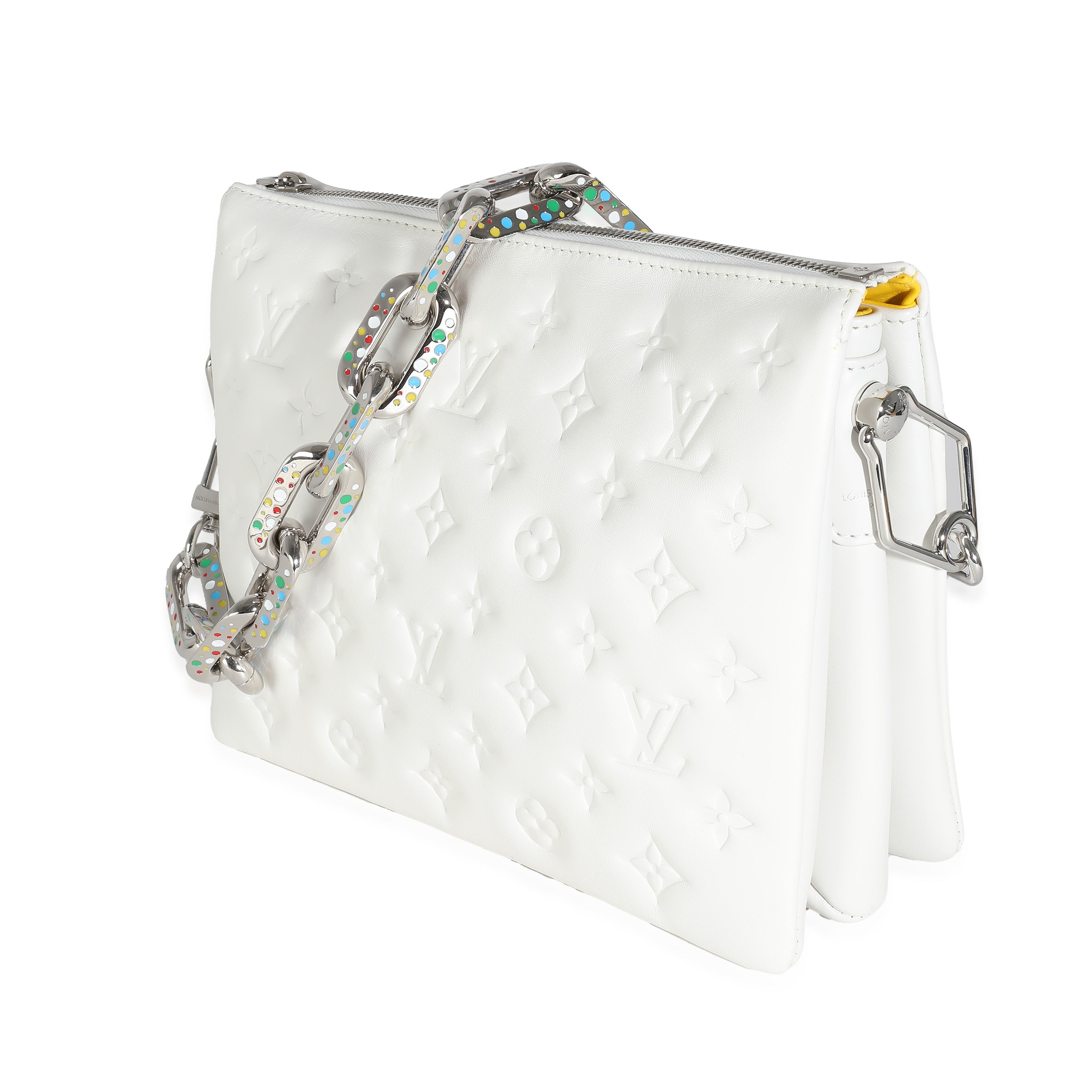 Louis Vuitton x YK White Monogram Embossed Puffy Lambskin Coussin PM