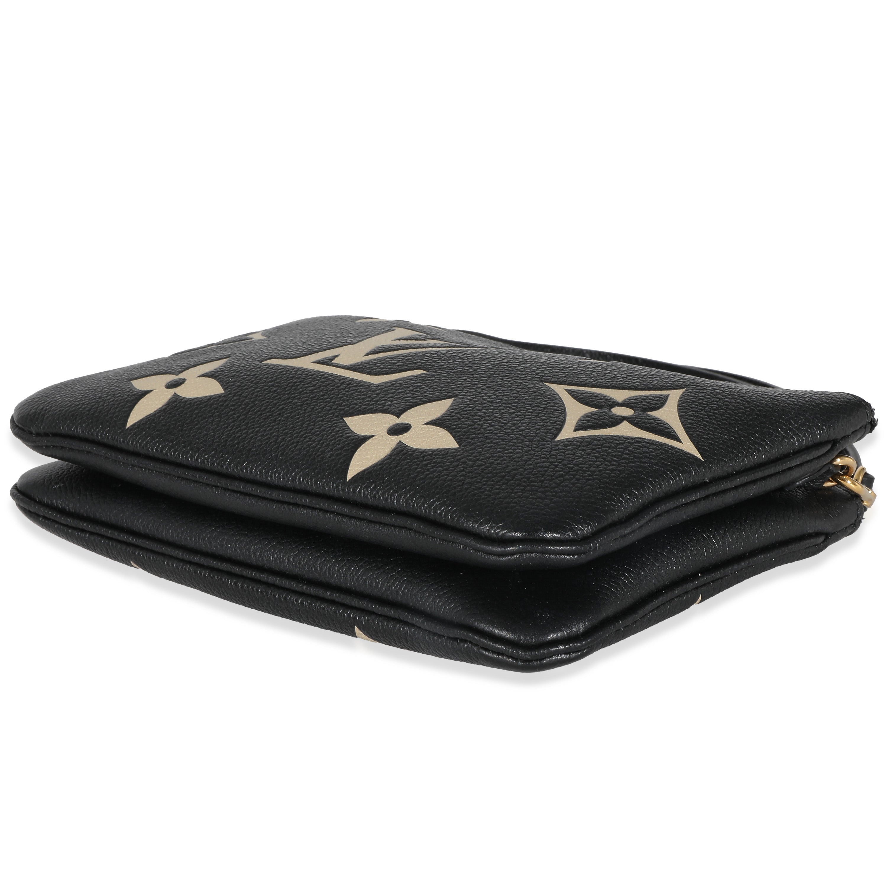 Louis Vuitton Black Beige Giant Monogram Empreinte Double Zip Pochette