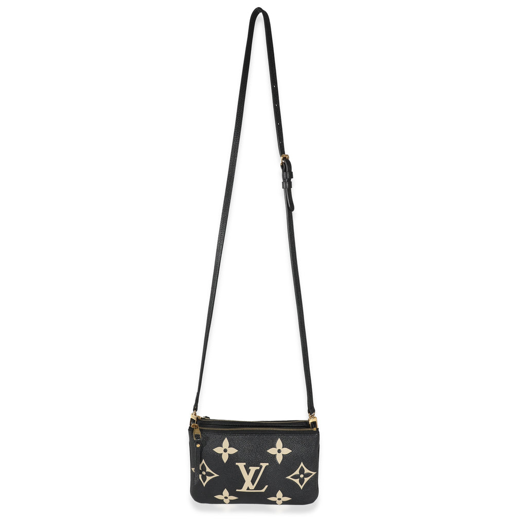 Louis Vuitton Black Beige Giant Monogram Empreinte Double Zip Pochette