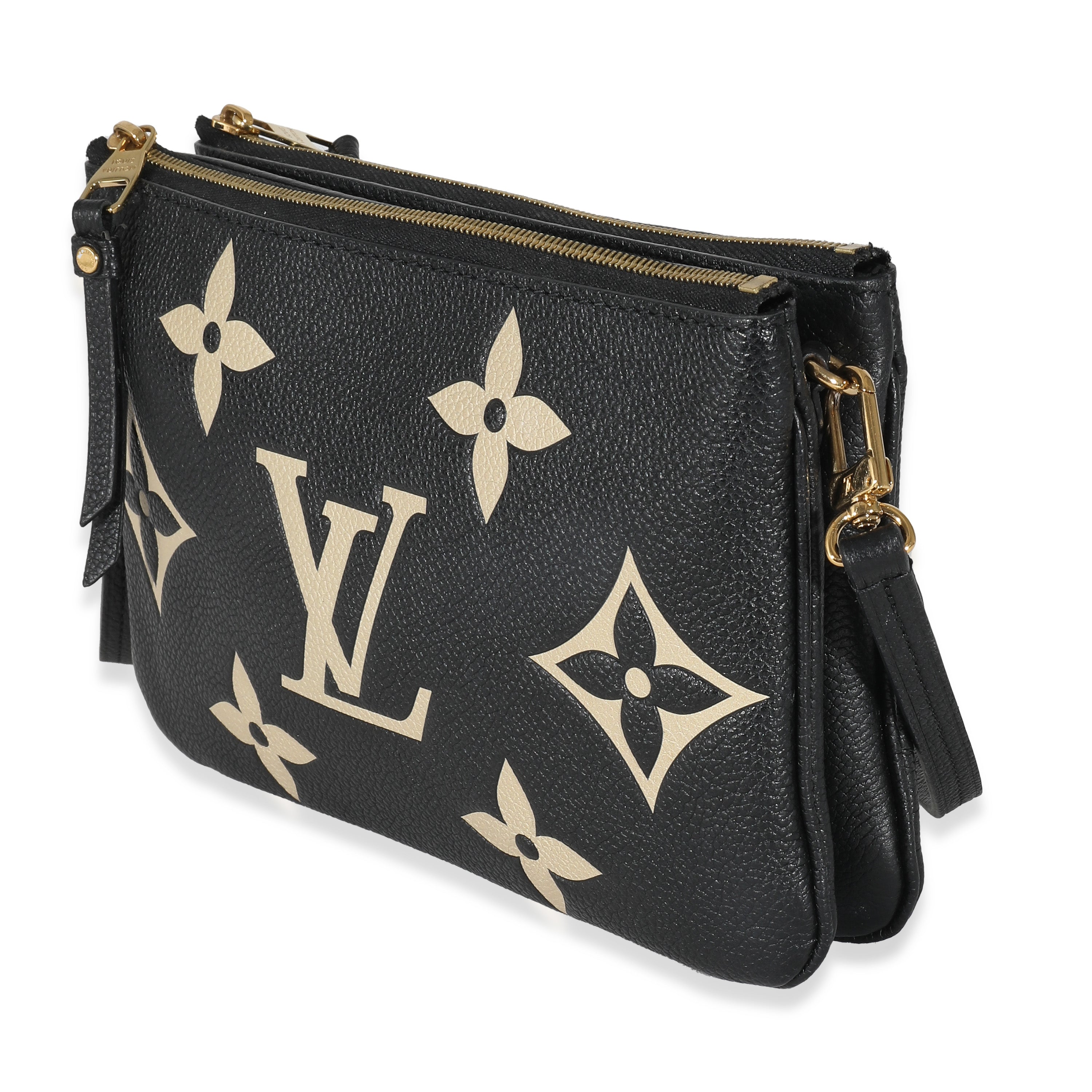 Louis Vuitton Black Beige Giant Monogram Empreinte Double Zip Pochette
