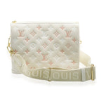 Louis Vuitton Natural Creme Lambskin Embossed Monogram Coussin PM