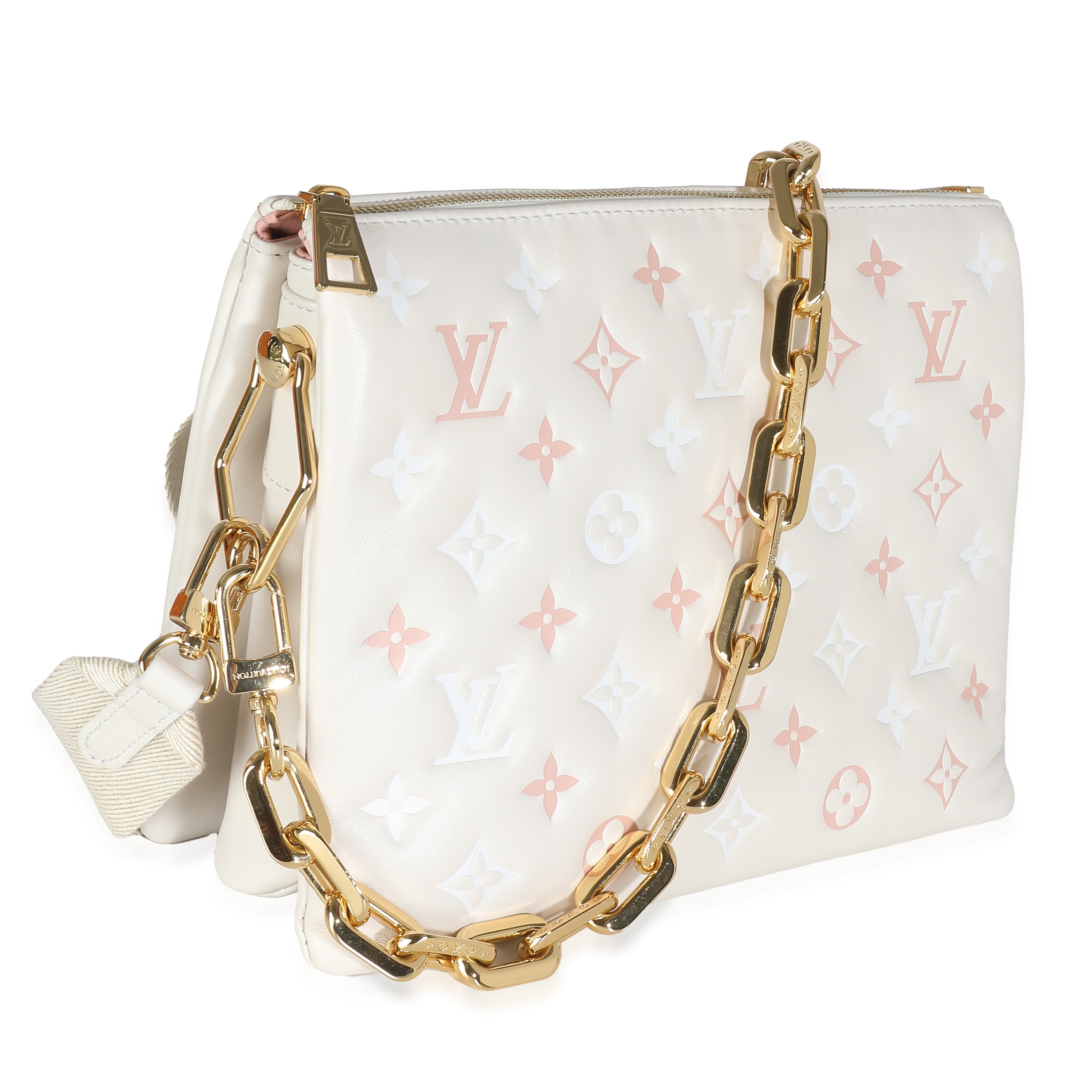 Louis Vuitton Natural Creme Lambskin Embossed Monogram Coussin PM